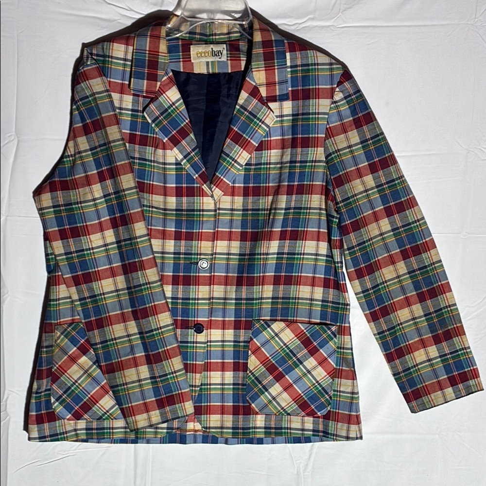 Colorful Plaid Women's Blazer Vintage